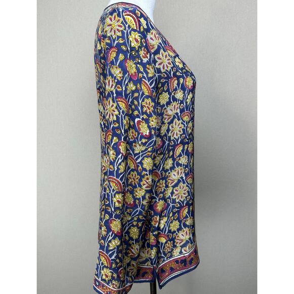 Tolani Size M 100% Silk Multi Color V Neck Long Sleeve Tunic Top Boho - Picture 5 of 14